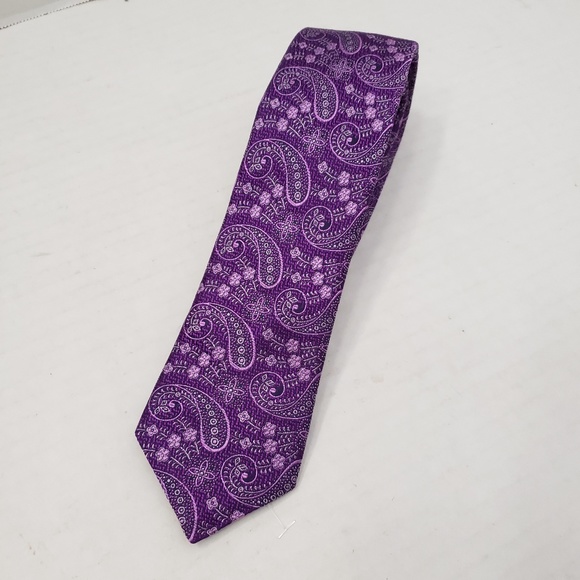 Ted Baker London Floral Paisley Silk Purples Tie - Picture 2 of 8